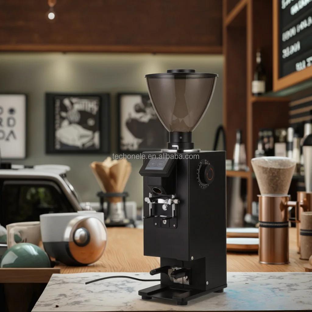 ZILONG Commercial Electric Coffee Grinder Automatic Tamper Stainless Steel LED 64mm Burr 1000g Capacity 400W for Hotel